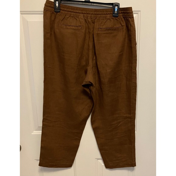 Lands' End‎ Women's Brown 100% Linen Cropped Pants Drawstring Waist Size 10P - Picture 3 of 5